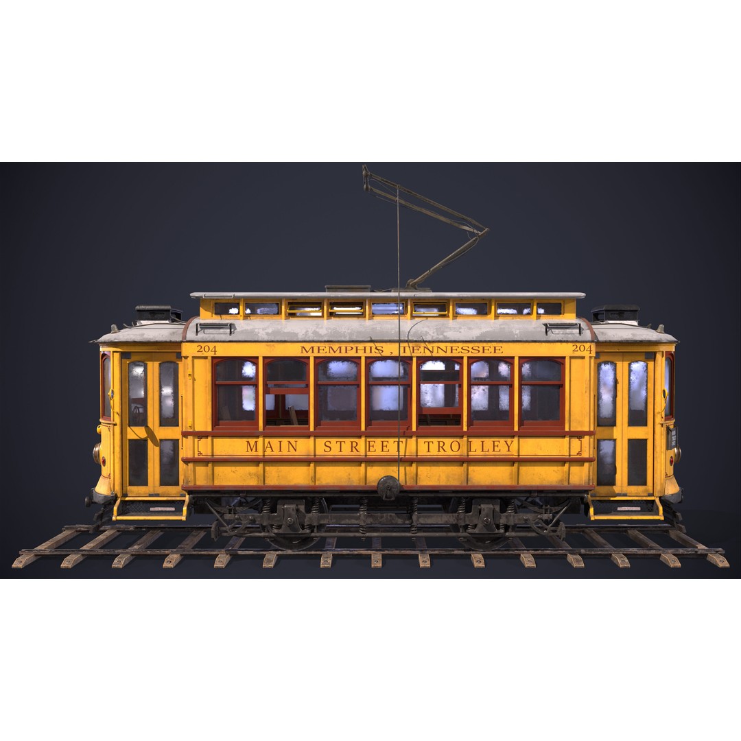 Old Tram Memphis 3D Model – Low Poly Game Asset, FBX, OBJ - View 5