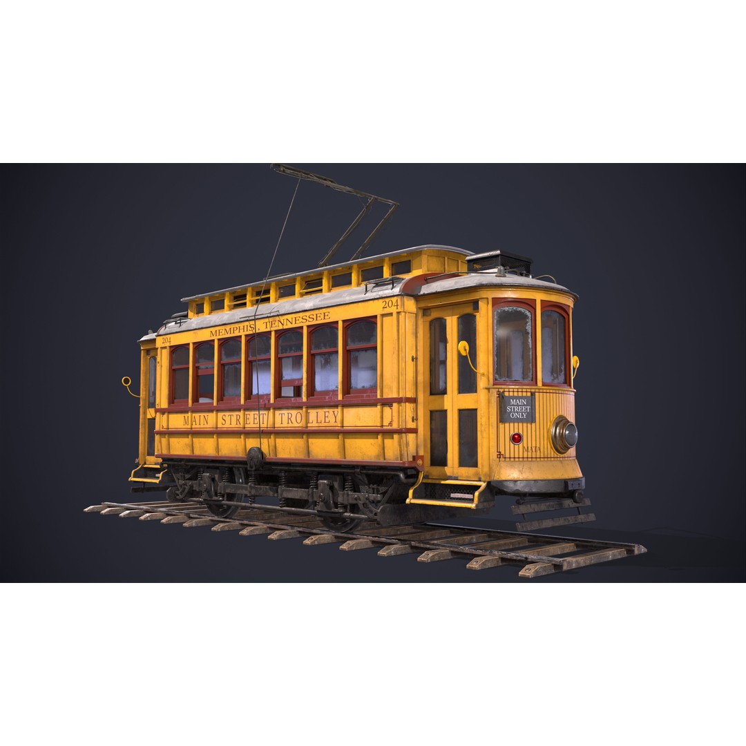 Old Tram Memphis 3D Model – Low Poly Game Asset, FBX, OBJ - View 6