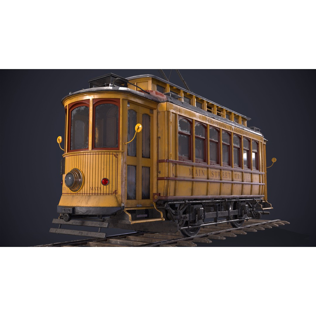 Old Tram Memphis 3D Model – Low Poly Game Asset, FBX, OBJ - View 7