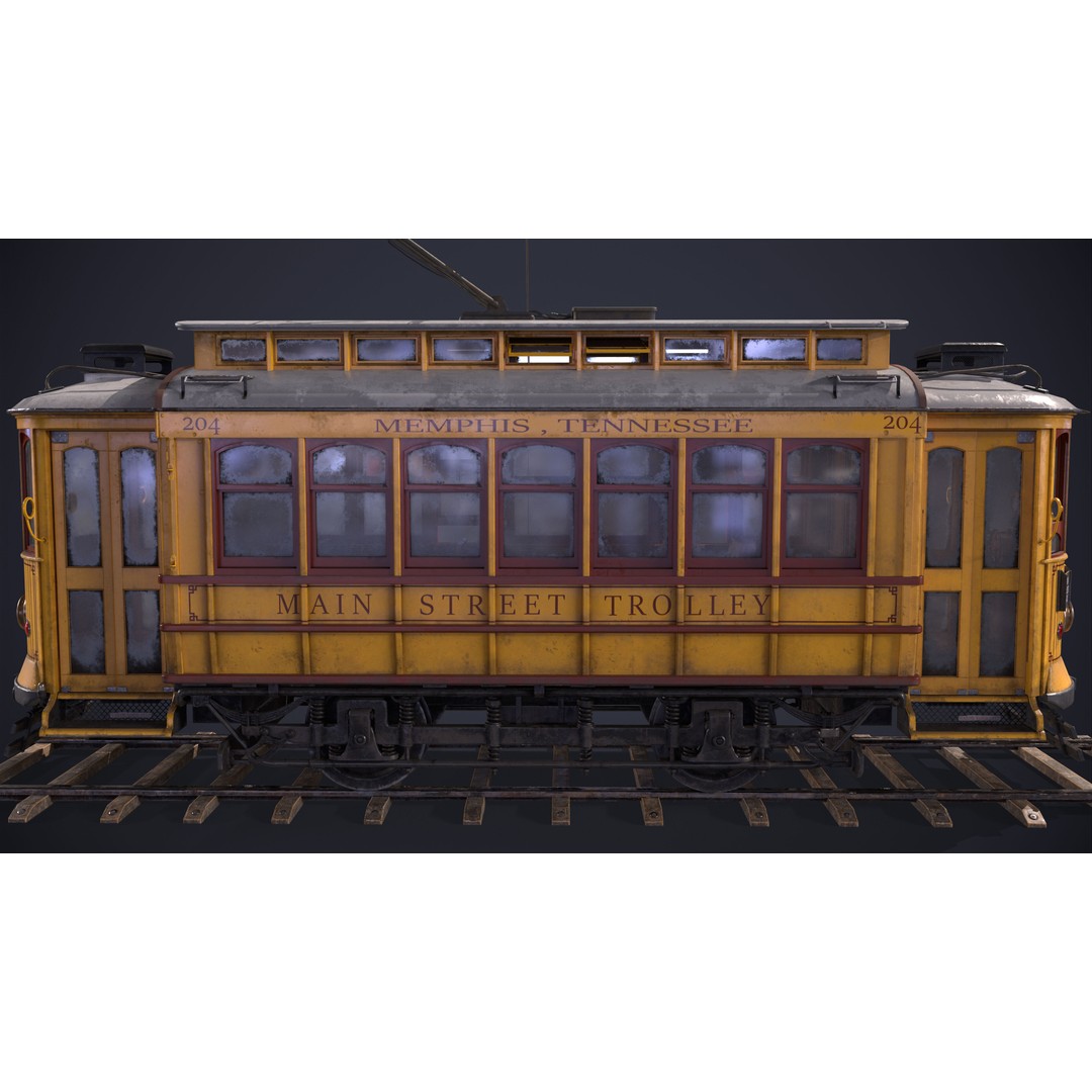Old Tram Memphis 3D Model – Low Poly Game Asset, FBX, OBJ - View 8