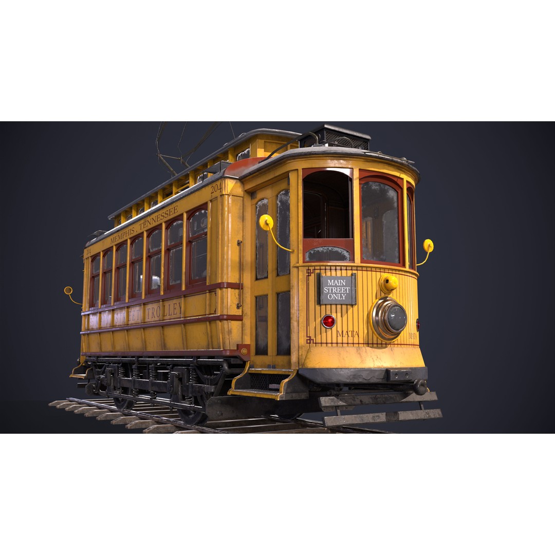 Old Tram Memphis 3D Model – Low Poly Game Asset, FBX, OBJ - View 9