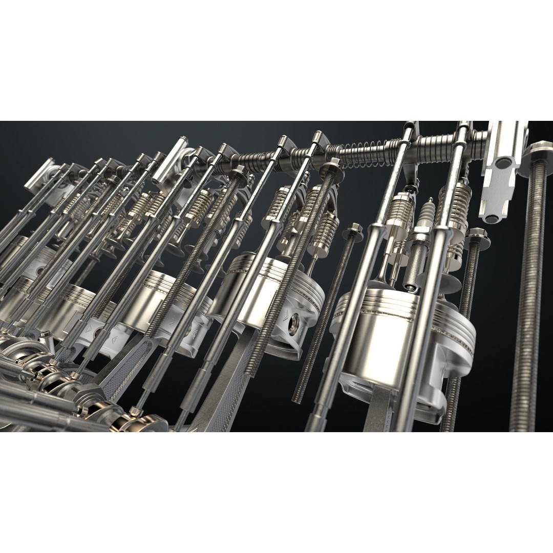 V12 Engine 3D Model – Working Animated Vehicle Part, FBX, PBR - View 10