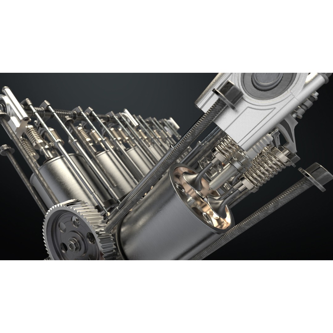 V12 Engine 3D Model – Working Animated Vehicle Part, FBX, PBR - View 12