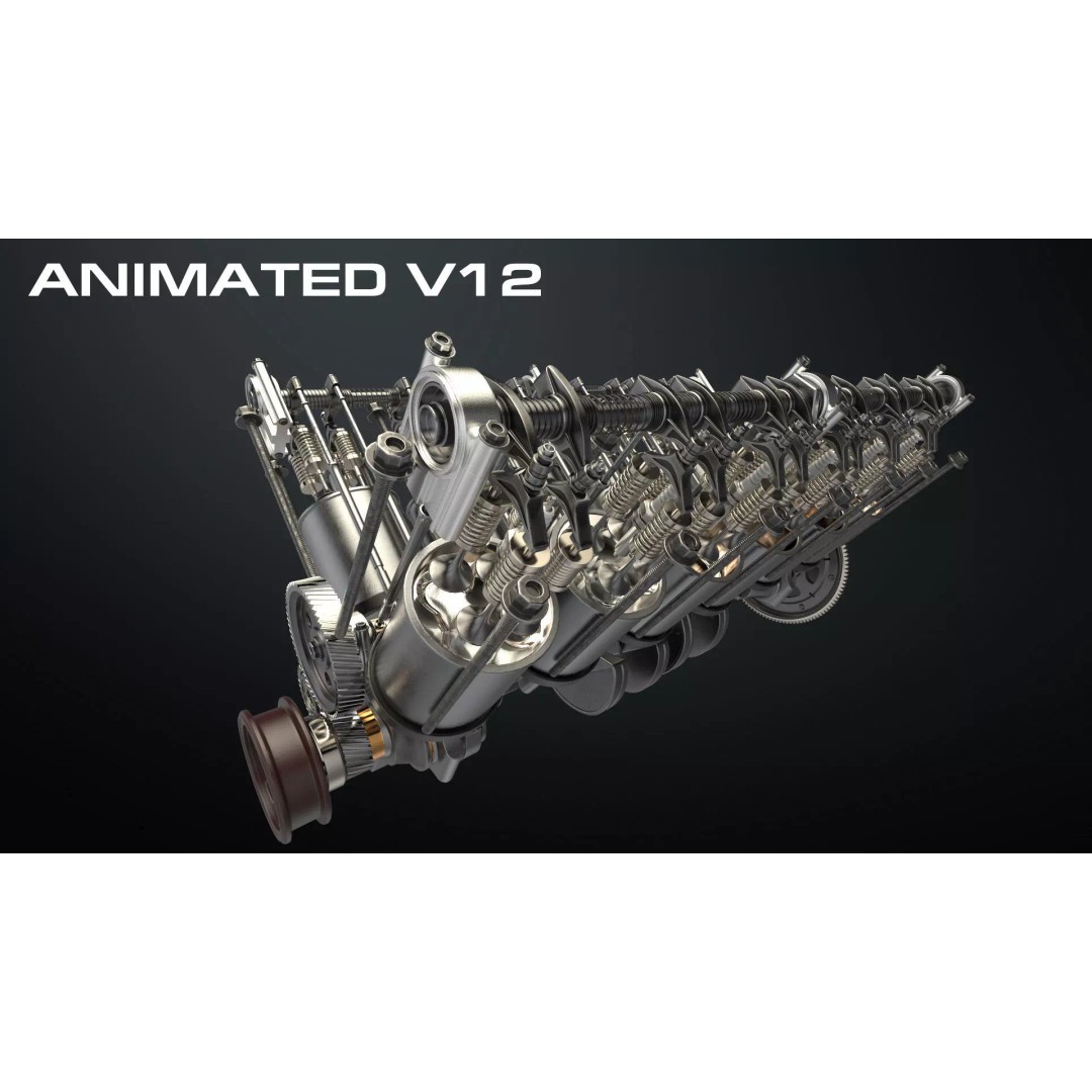 V12 Engine 3D Model – Working Animated Vehicle Part, FBX, PBR - View 2