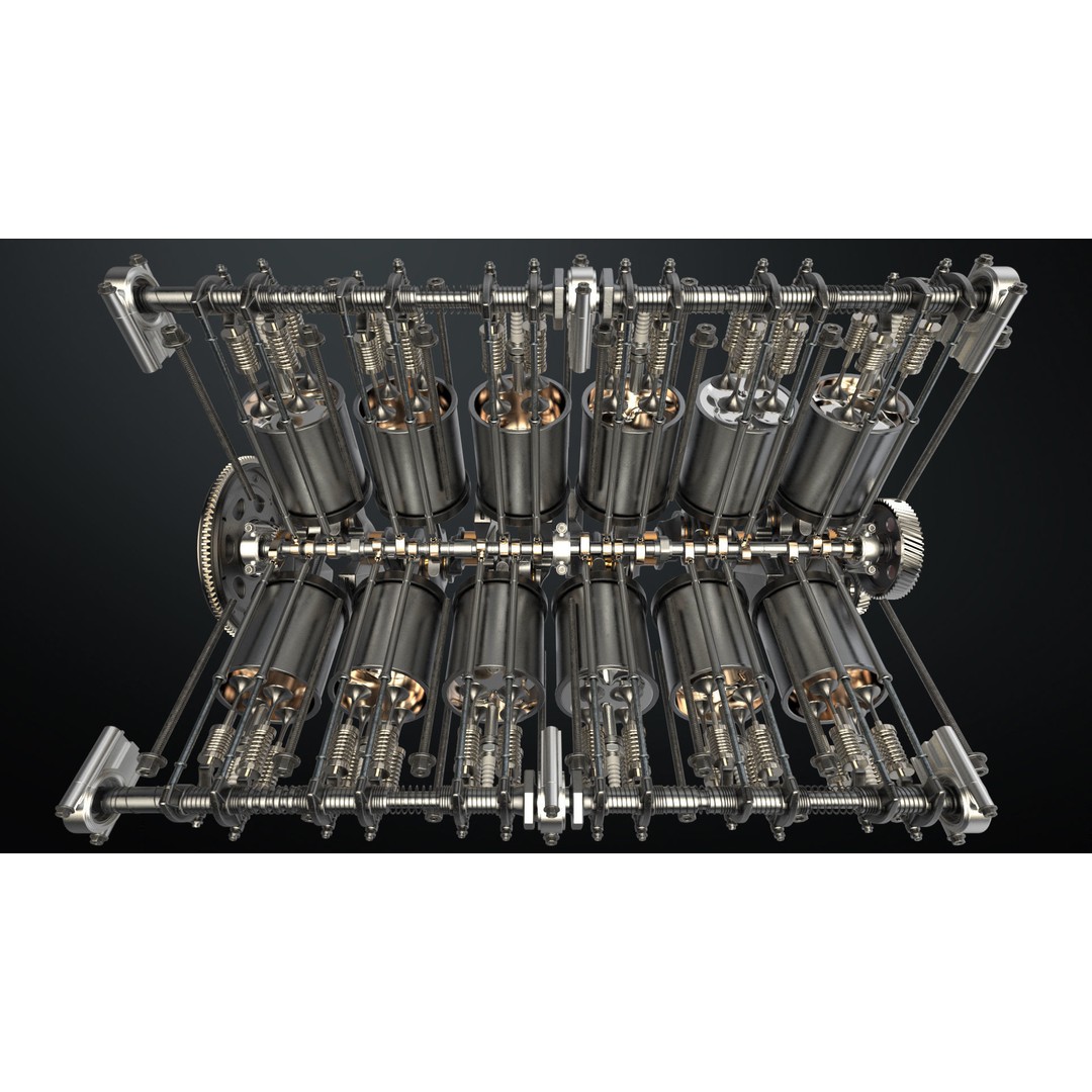 V12 Engine 3D Model – Working Animated Vehicle Part, FBX, PBR - View 22