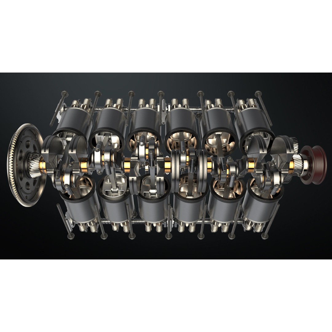 V12 Engine 3D Model – Working Animated Vehicle Part, FBX, PBR - View 24