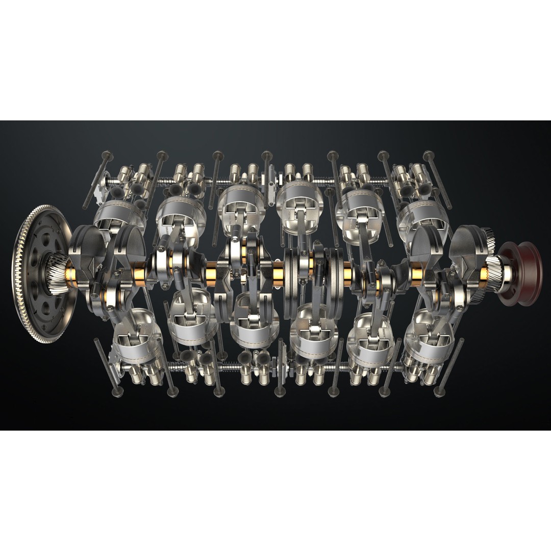 V12 Engine 3D Model – Working Animated Vehicle Part, FBX, PBR - View 25