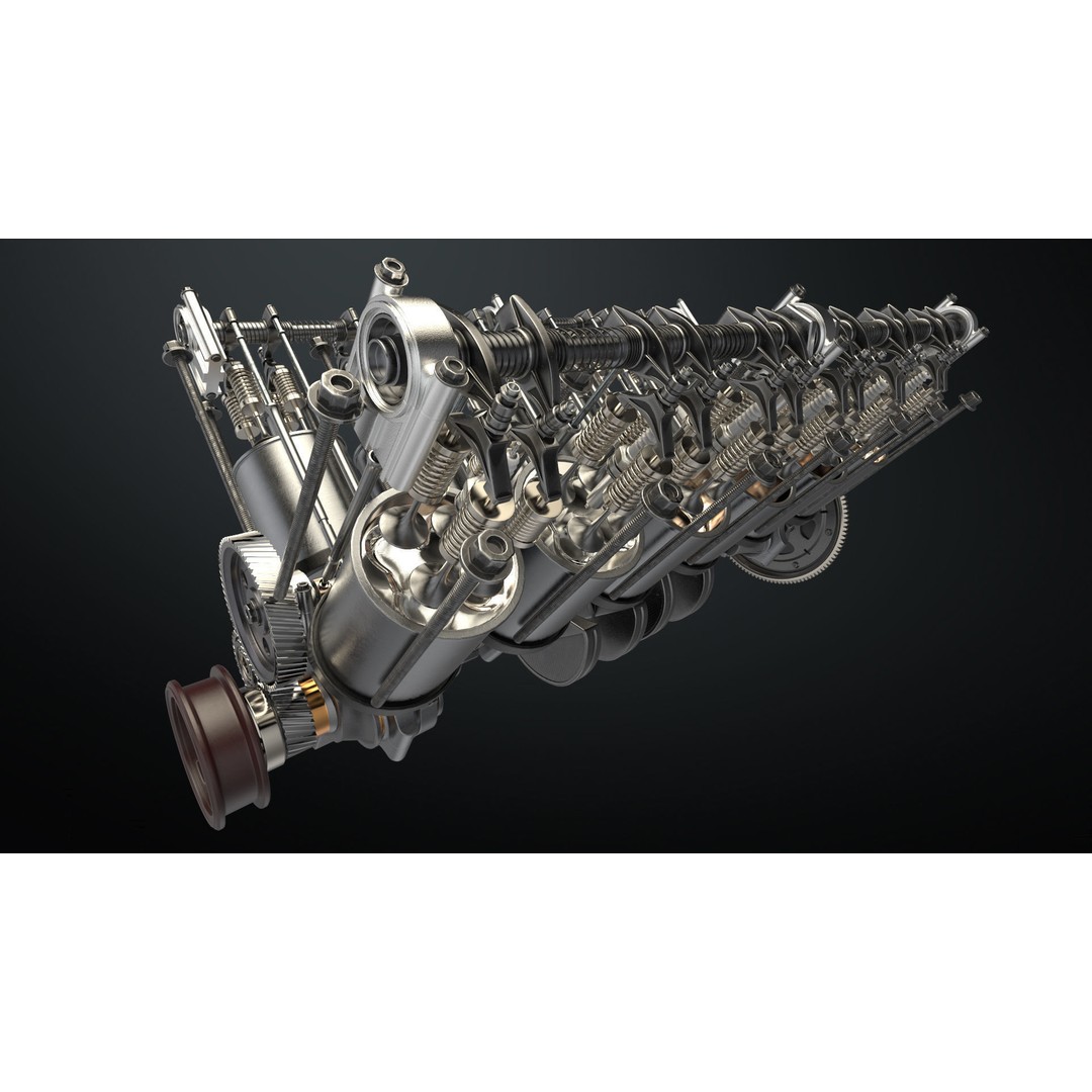 V12 Engine 3D Model – Working Animated Vehicle Part, FBX, PBR - View 3