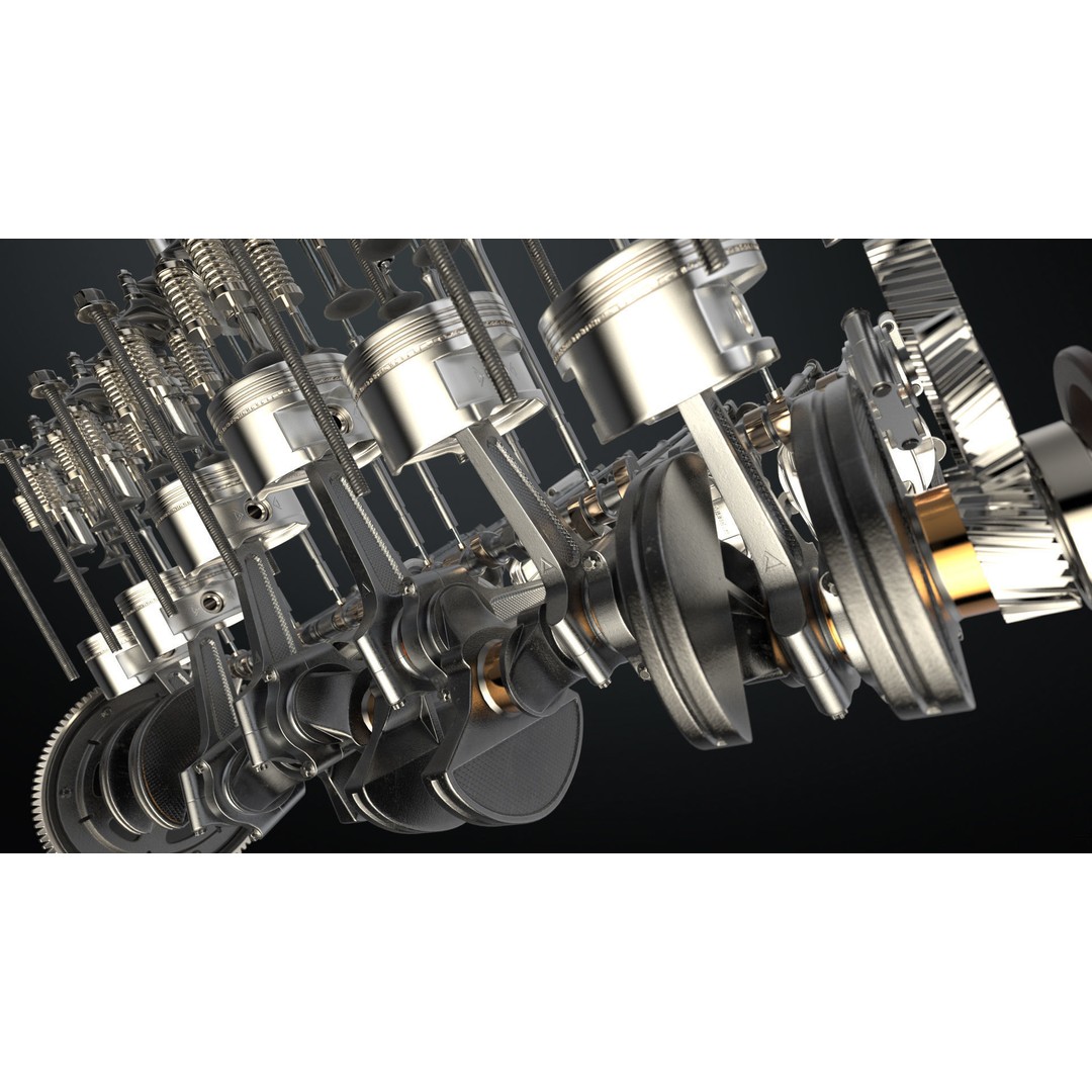 V12 Engine 3D Model – Working Animated Vehicle Part, FBX, PBR - View 6