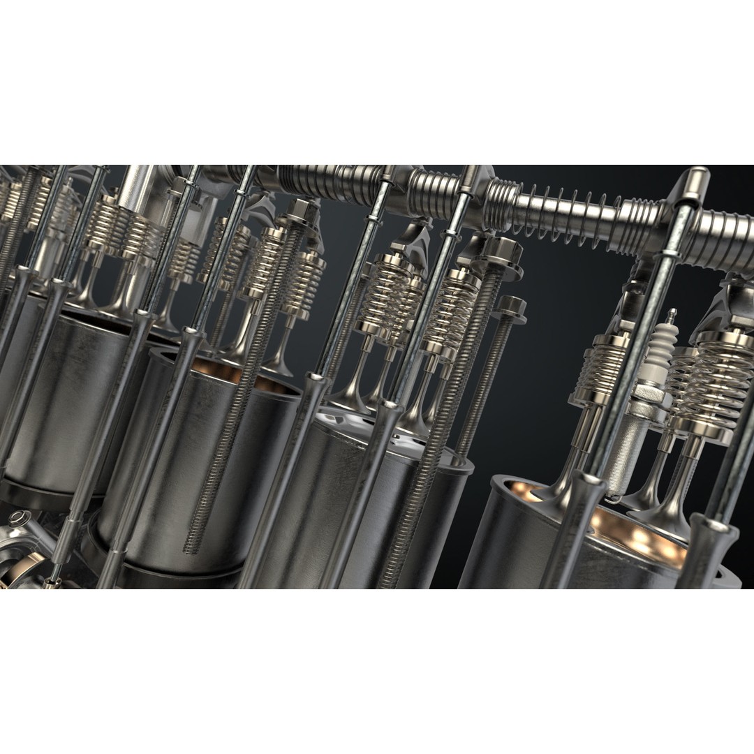 V12 Engine 3D Model – Working Animated Vehicle Part, FBX, PBR - View 7