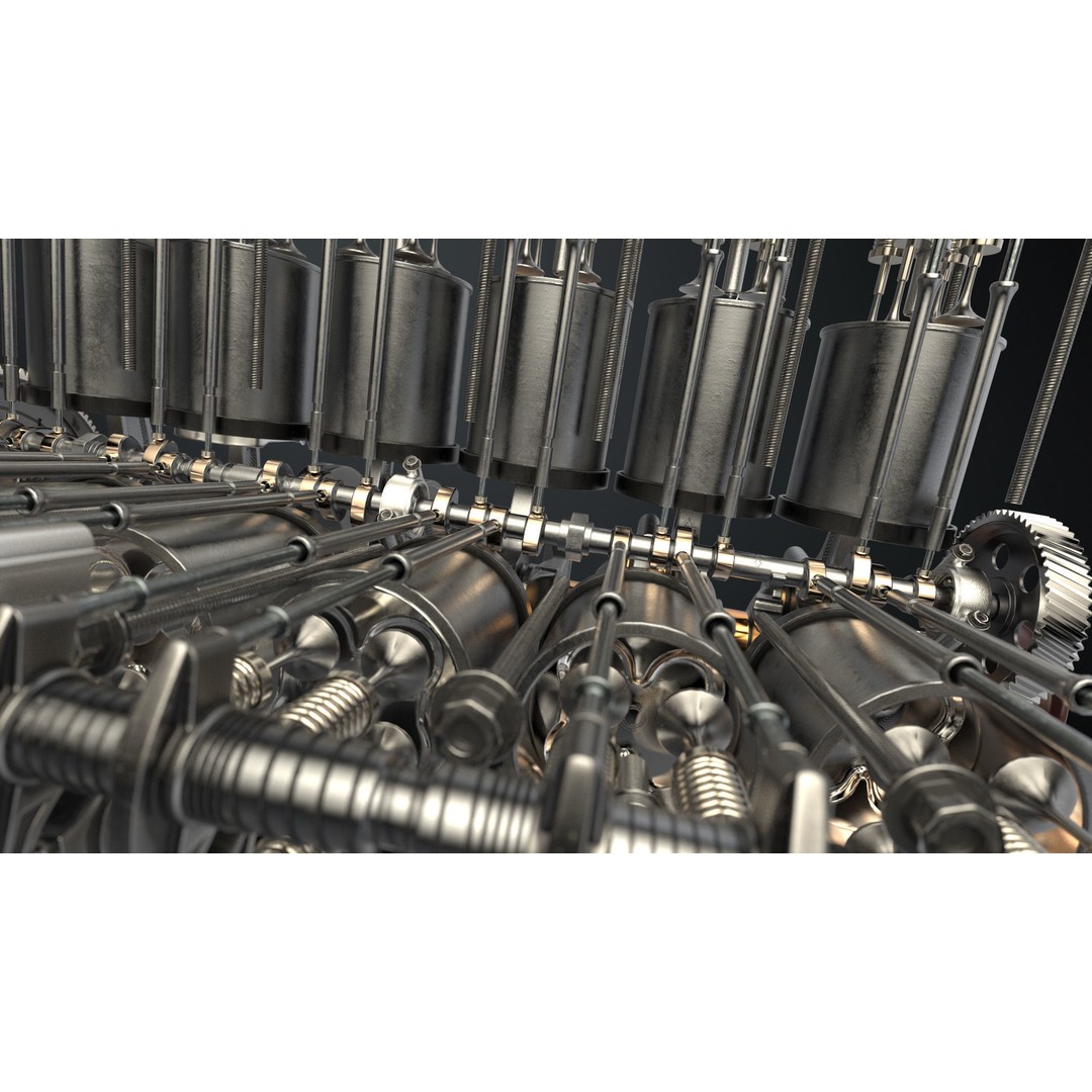 V12 Engine 3D Model – Working Animated Vehicle Part, FBX, PBR - View 9