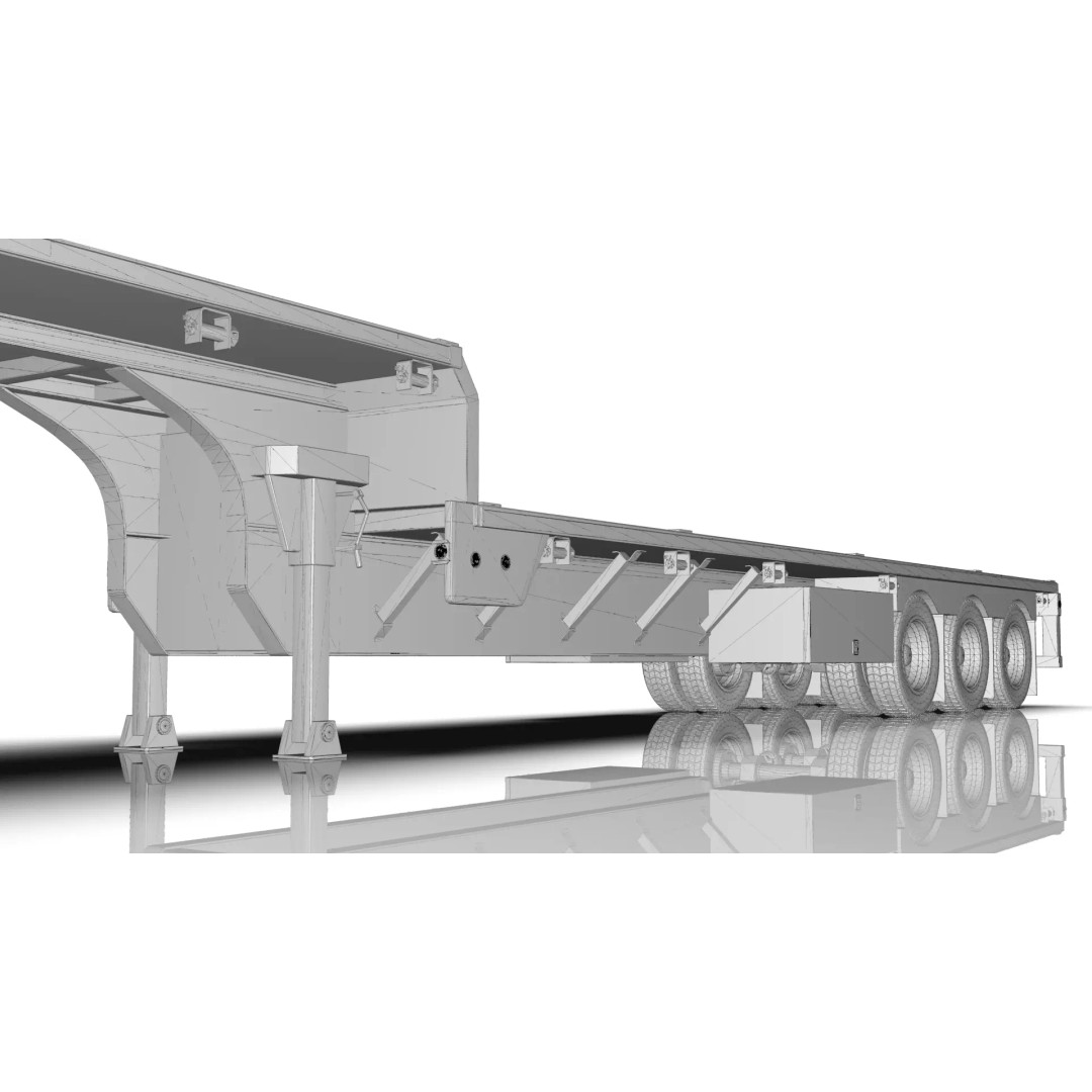 53-Foot Stepdeck Trailer 3D Model – Realistic Vehicle Asset, FBX, OBJ - View 29