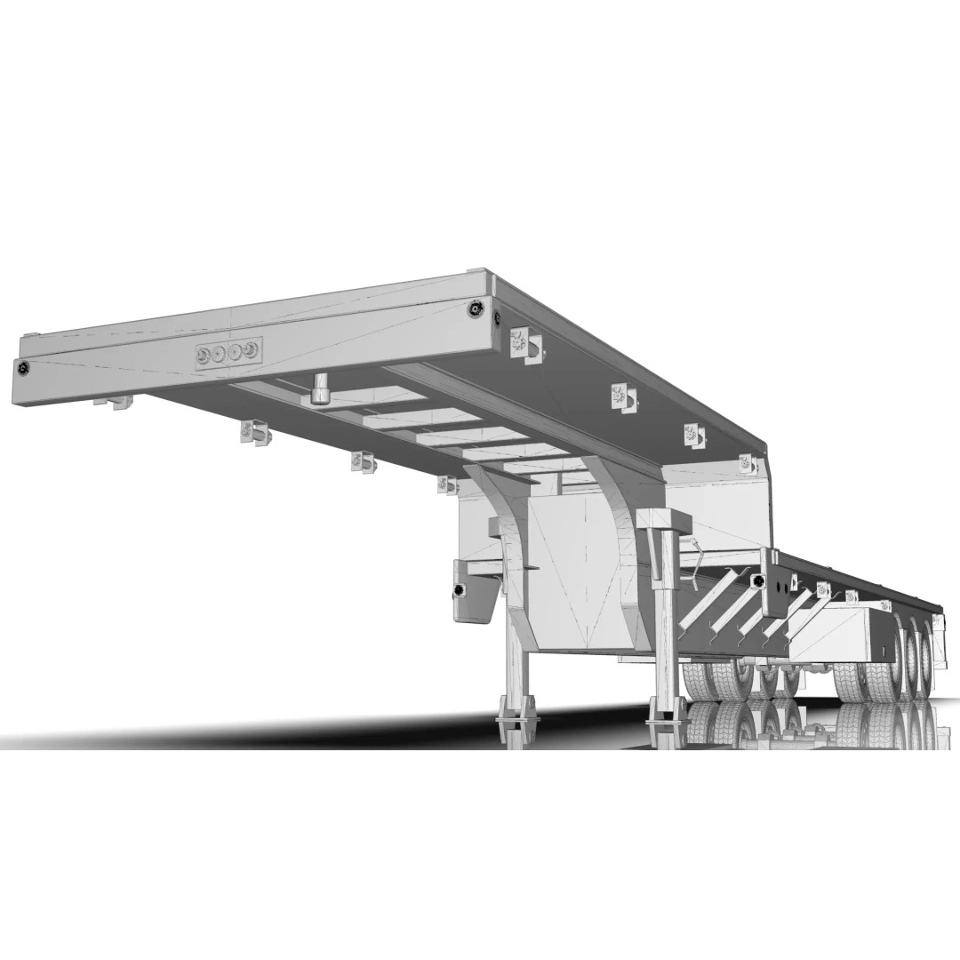 53-Foot Stepdeck Trailer 3D Model – Realistic Vehicle Asset, FBX, OBJ - View 33