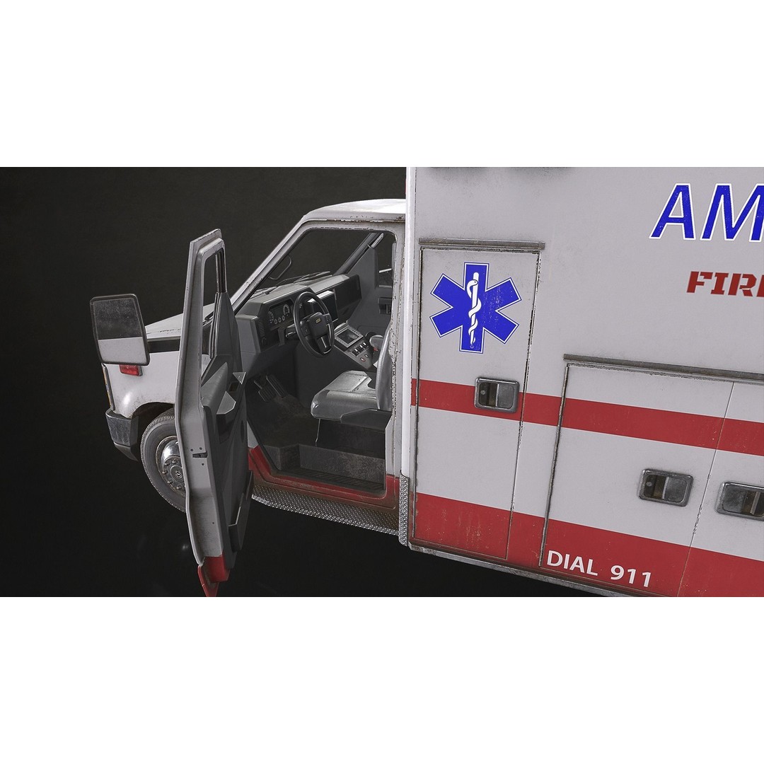 Ambulance 3D Model – Low Poly Game Ready Vehicle with Interior - View 10