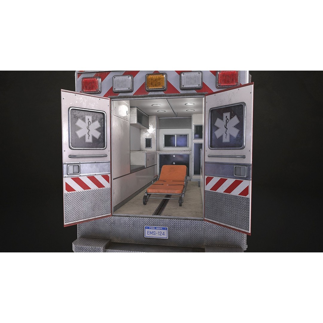 Ambulance 3D Model – Low Poly Game Ready Vehicle with Interior - View 11