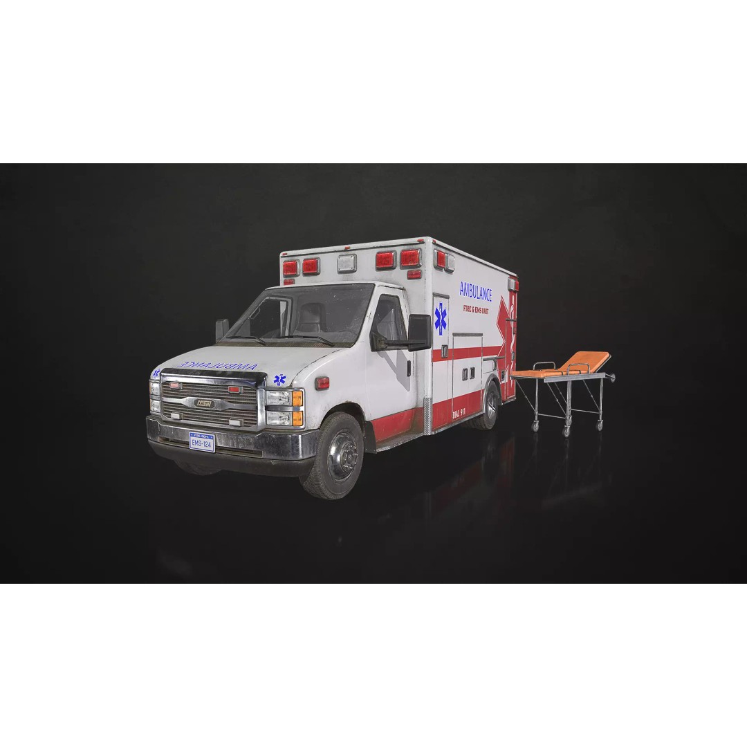 Ambulance 3D Model – Low Poly Game Ready Vehicle with Interior - View 2