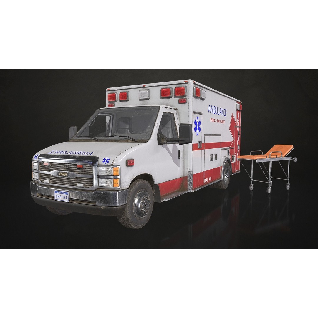 Ambulance 3D Model – Low Poly Game Ready Vehicle with Interior - View 3