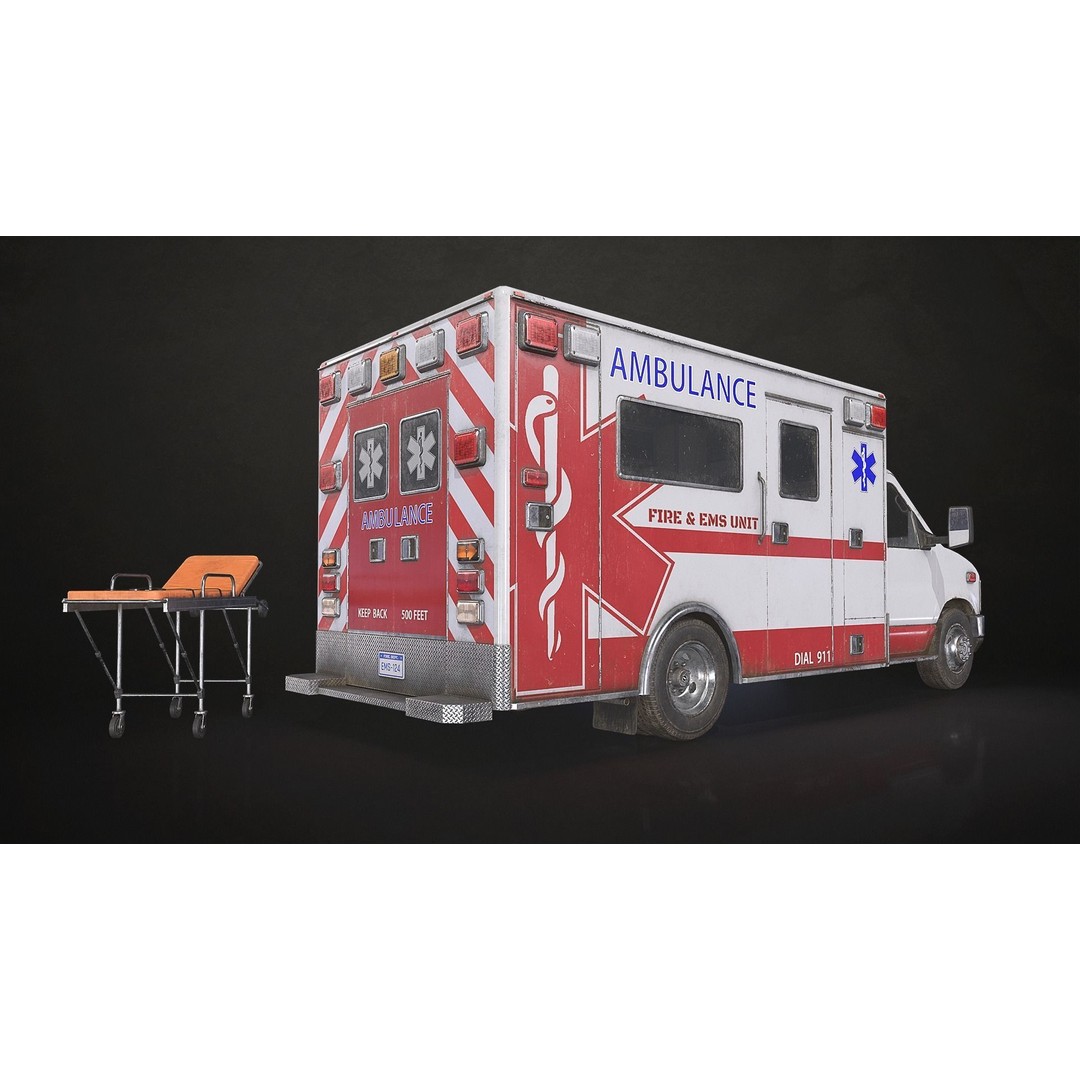 Ambulance 3D Model – Low Poly Game Ready Vehicle with Interior - View 4