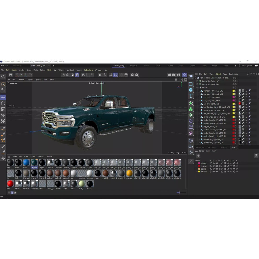 Ram 3500 HD Limited Longhorn 2025 Dually 3D Model – High Poly Vehicle, FBX, OBJ, Blender - View 44