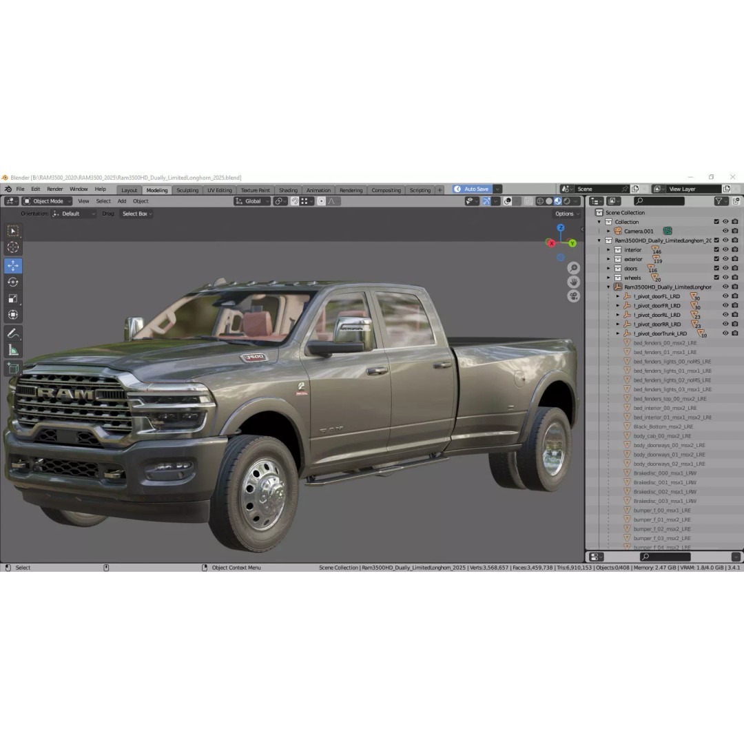 Ram 3500 HD Limited Longhorn 2025 Dually 3D Model – High Poly Vehicle, FBX, OBJ, Blender - View 45