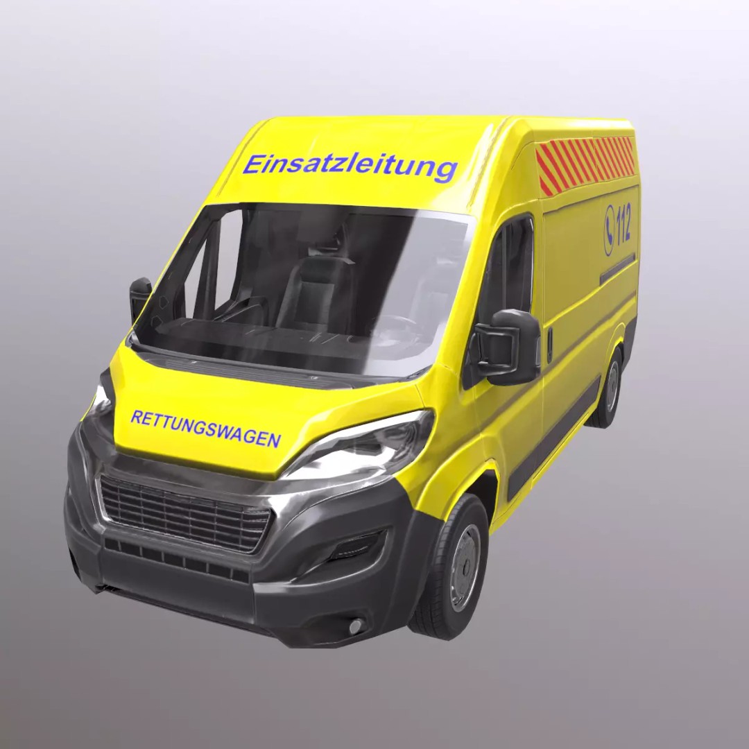 Rettungswagen 3D Model – Low Poly German Ambulance, Game Ready, FBX - View 2