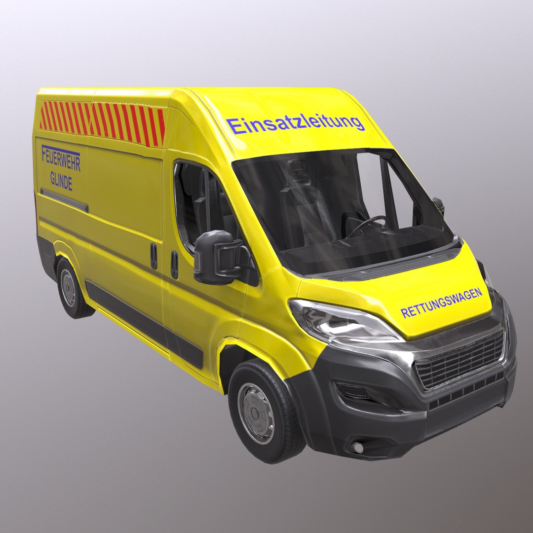 Rettungswagen 3D Model – Low Poly German Ambulance, Game Ready, FBX - View 3