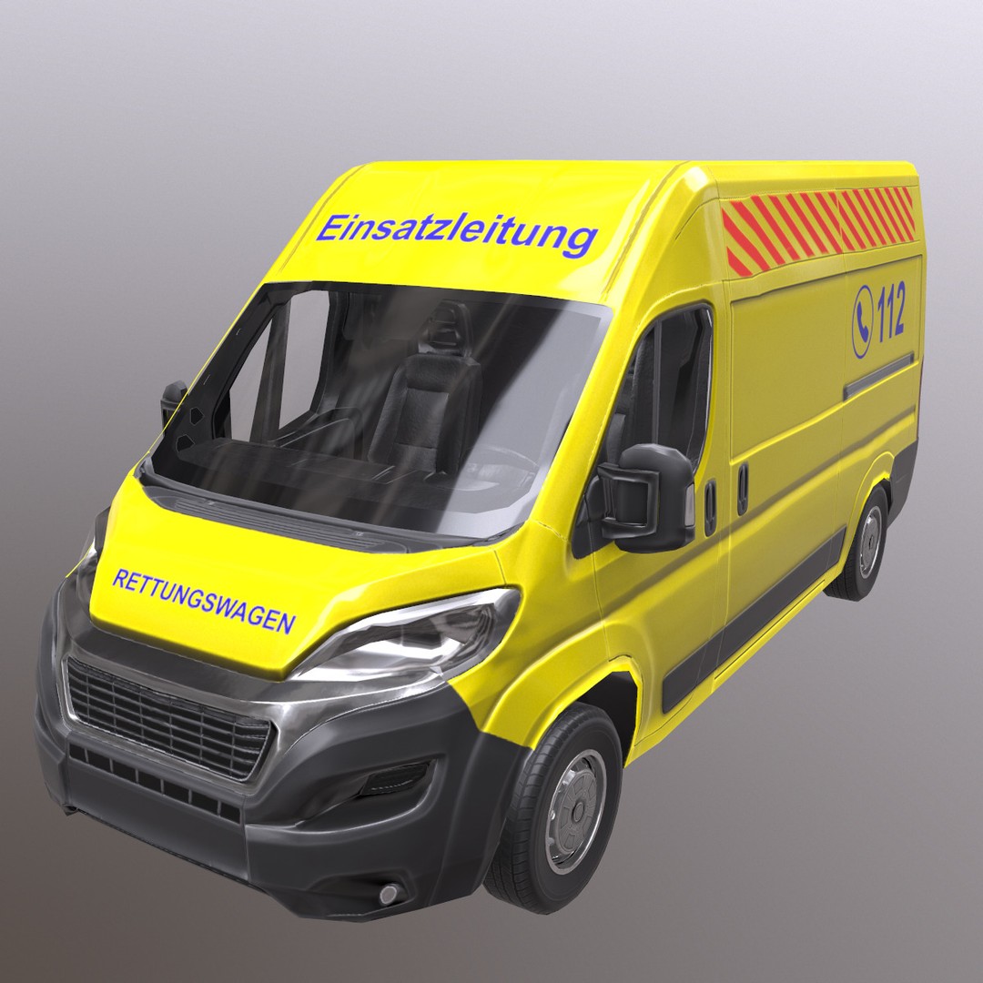 Rettungswagen 3D Model – Low Poly German Ambulance, Game Ready, FBX - View 4