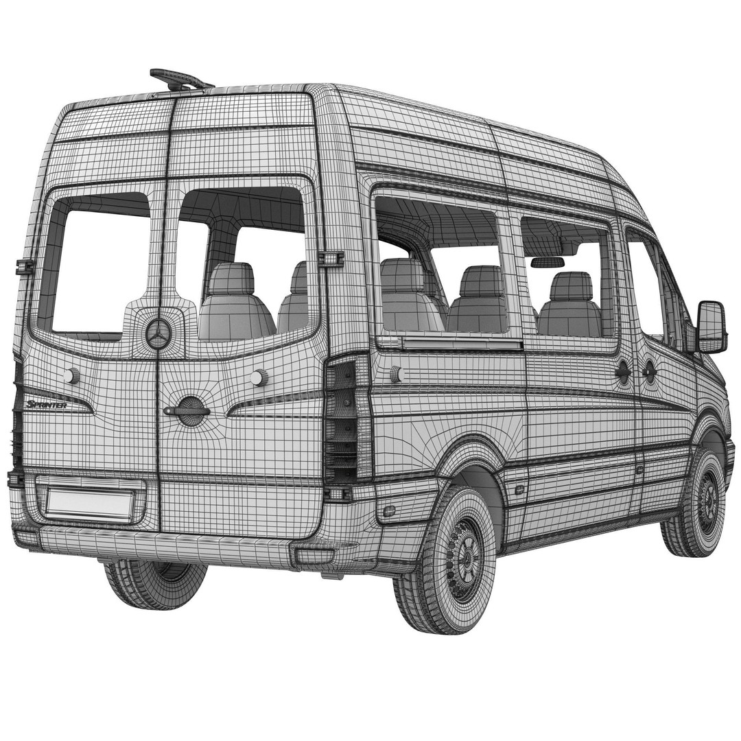 Mercedes-Benz Sprinter L2H2 3D Model – High Poly Minibus, FBX, OBJ - View 16