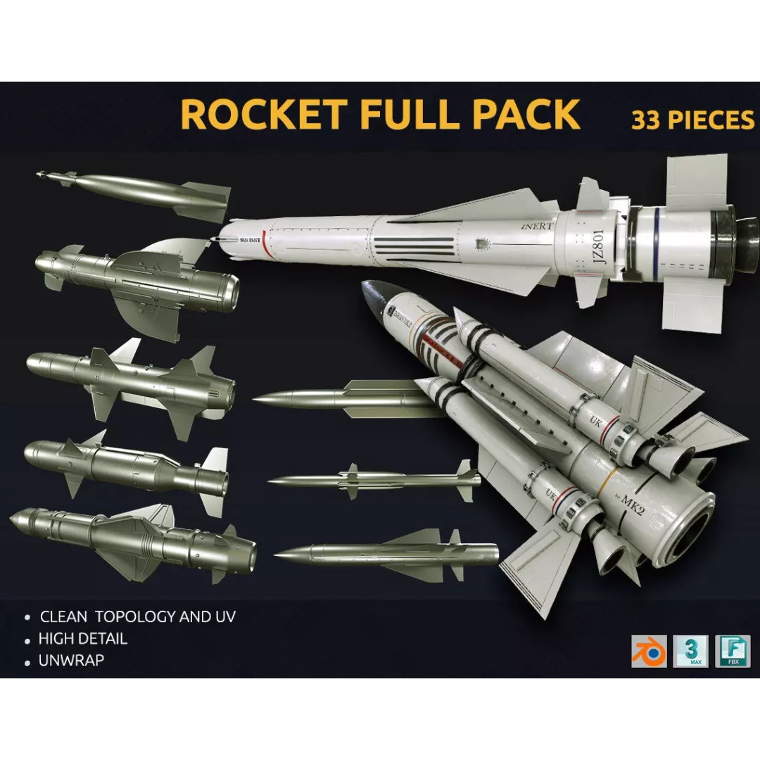 Rocket 3D Model – Low Poly Military Asset with PBR Textures - View 2