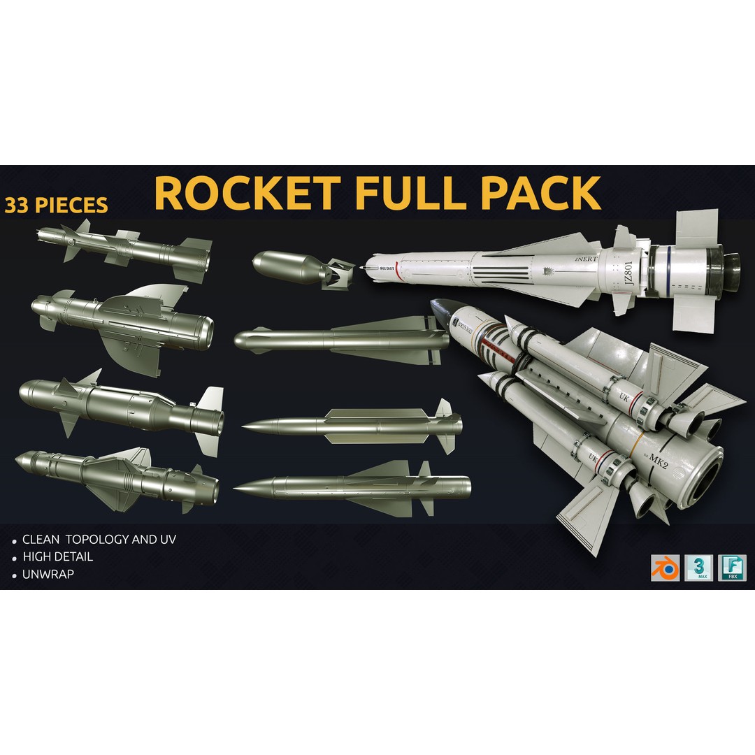 Rocket 3D Model – Low Poly Military Asset with PBR Textures - View 3