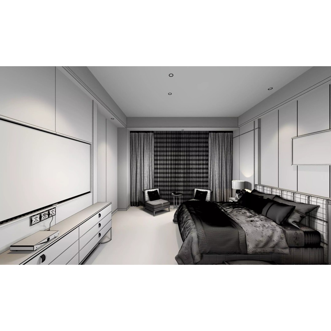 Hotel Bedroom 3D Model – Low Poly Interior Design, FBX & OBJ - View 12