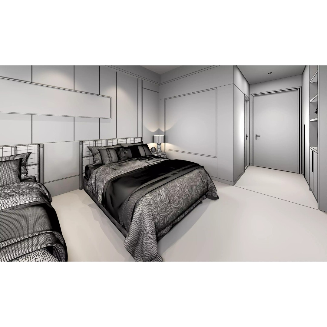 Hotel Bedroom 3D Model – Low Poly Interior Design, FBX & OBJ - View 13