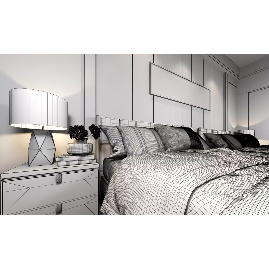Hotel Bedroom 3D Model – Low Poly Interior Design, FBX & OBJ - View 14
