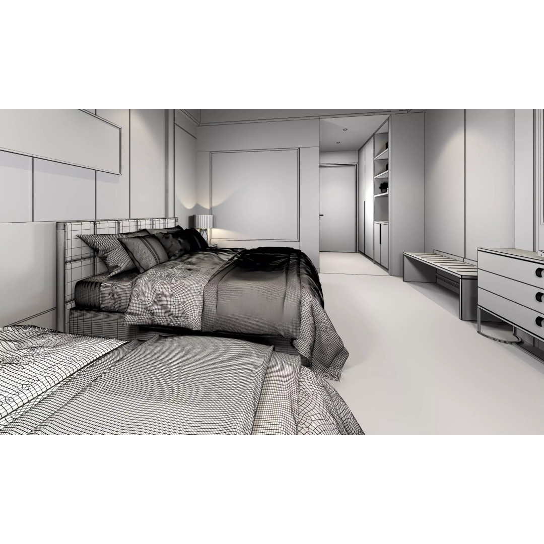Hotel Bedroom 3D Model – Low Poly Interior Design, FBX & OBJ - View 15