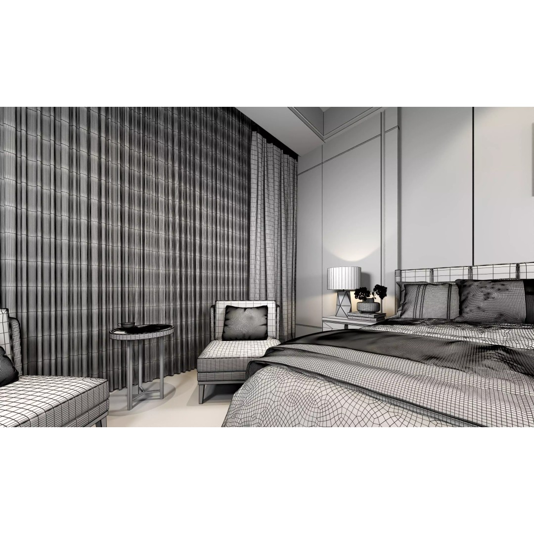 Hotel Bedroom 3D Model – Low Poly Interior Design, FBX & OBJ - View 17