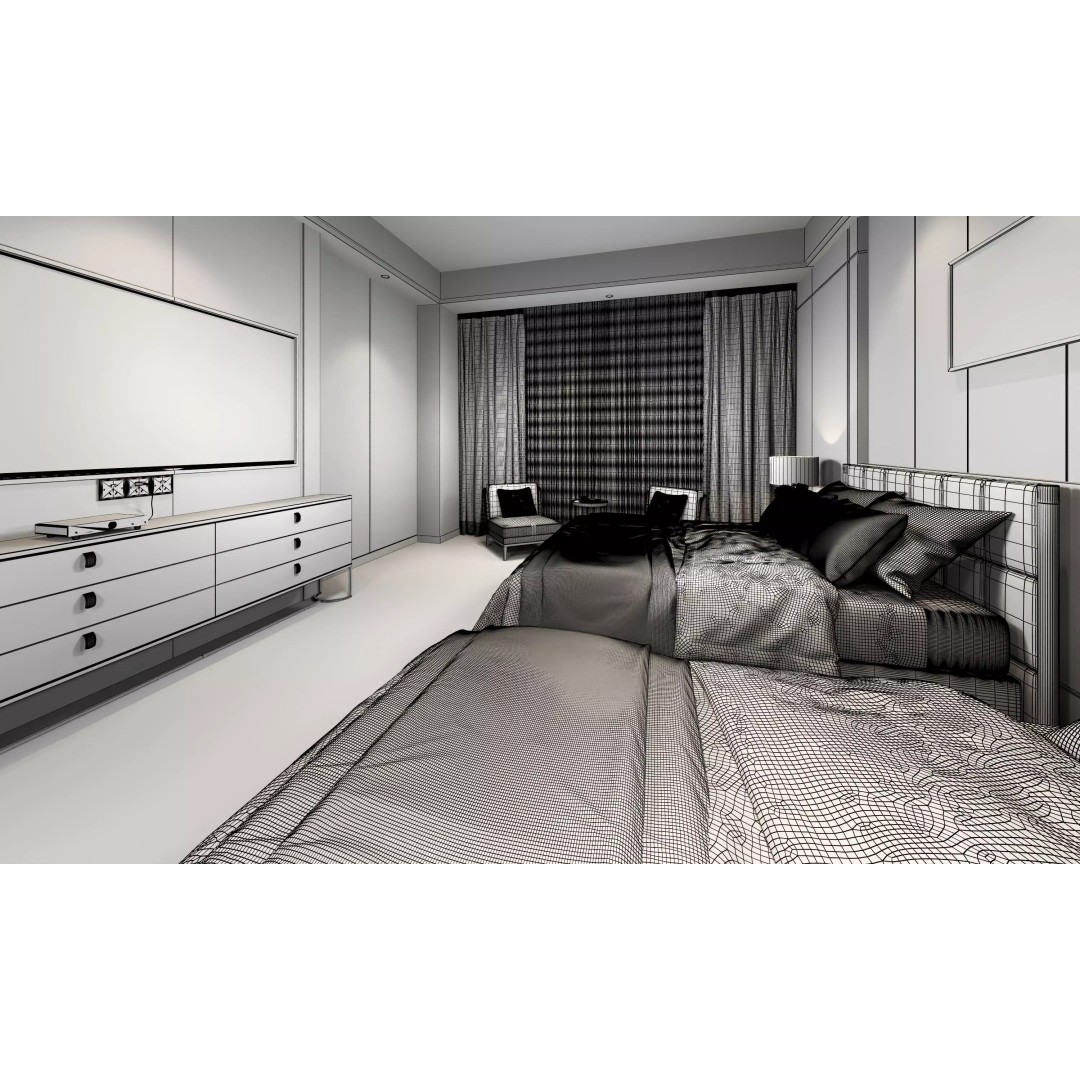 Hotel Bedroom 3D Model – Low Poly Interior Design, FBX & OBJ - View 19