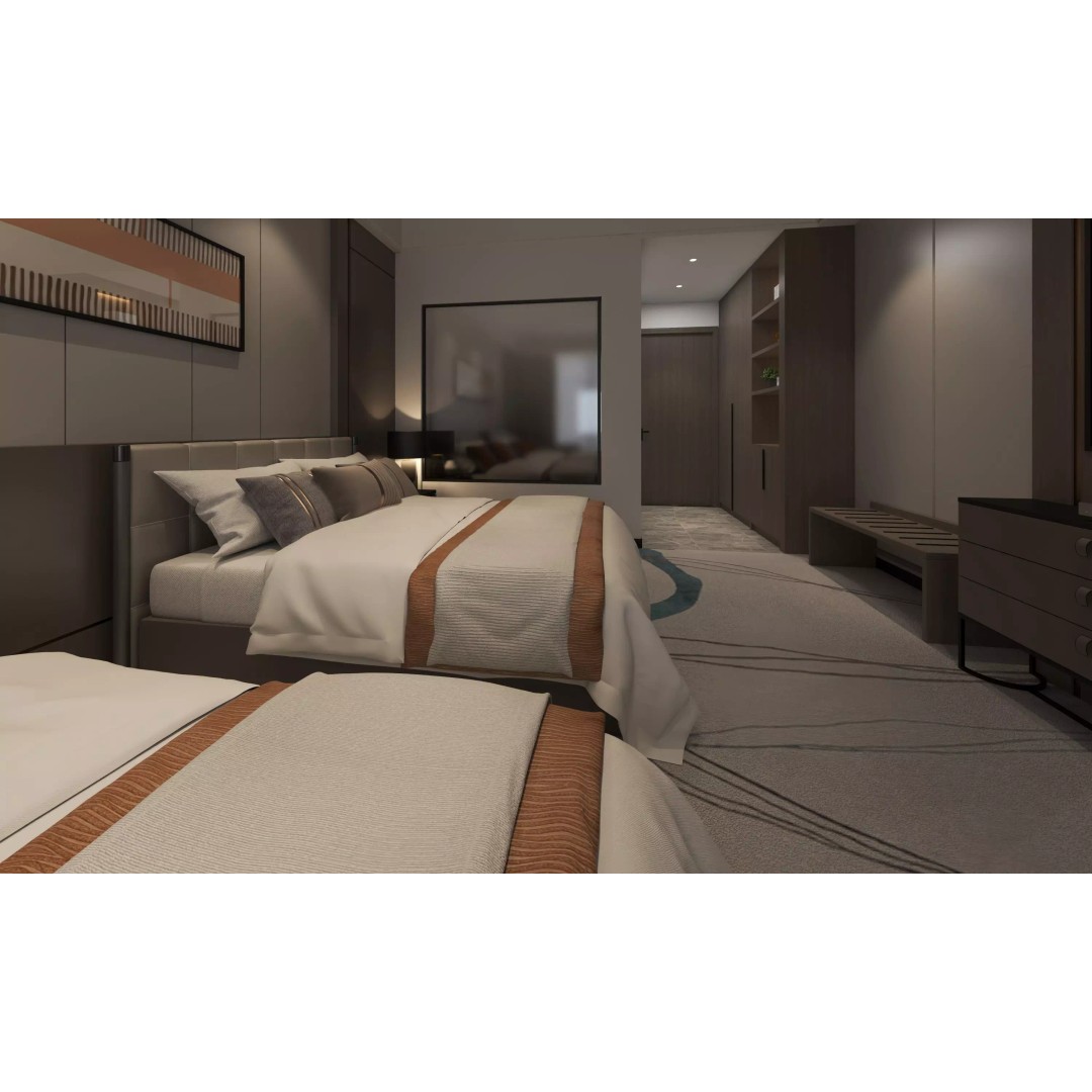 Hotel Bedroom 3D Model – Low Poly Interior Design, FBX & OBJ - View 3