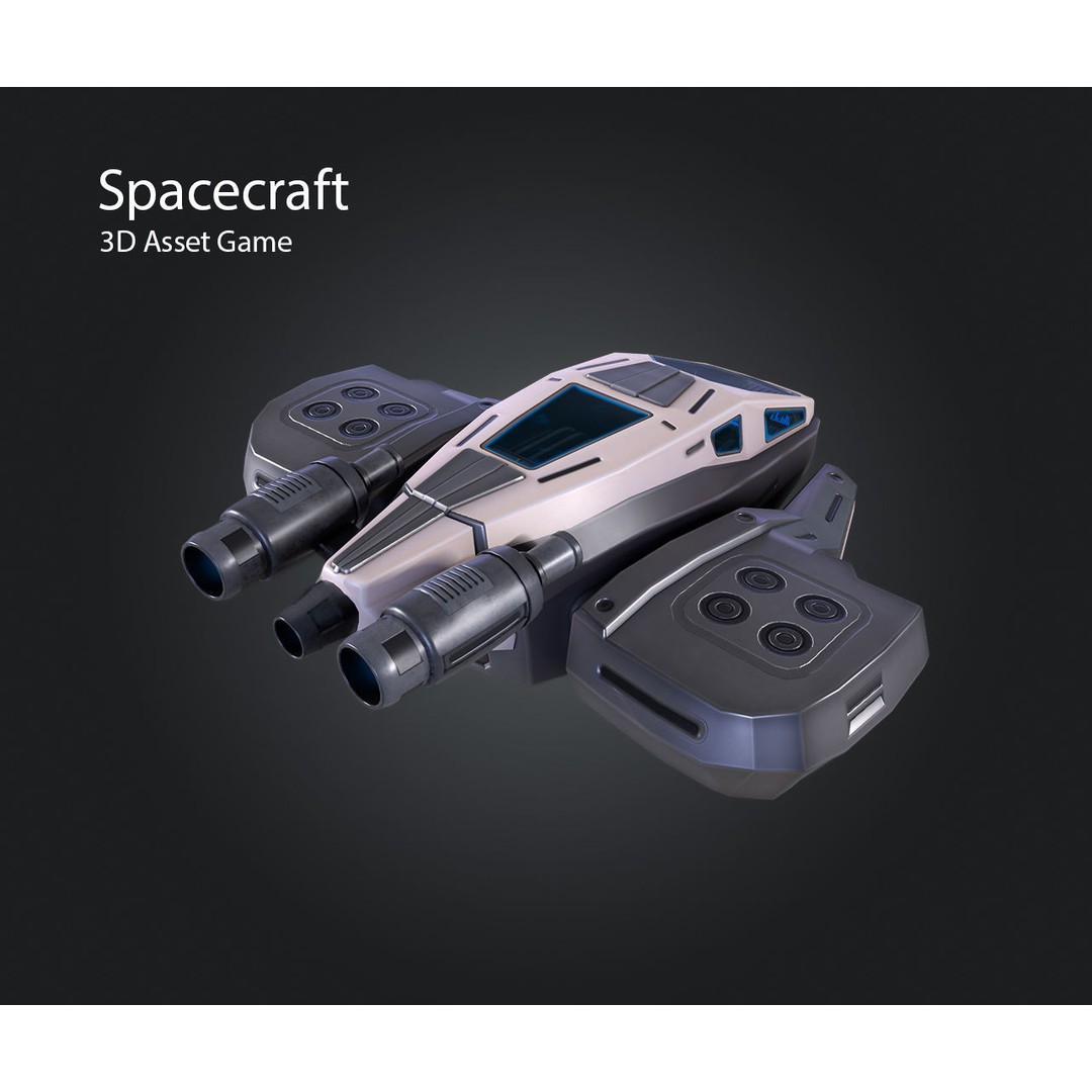 Spacecraft 3D Model – Low Poly Game Asset, PBR Textures, FBX - View 7