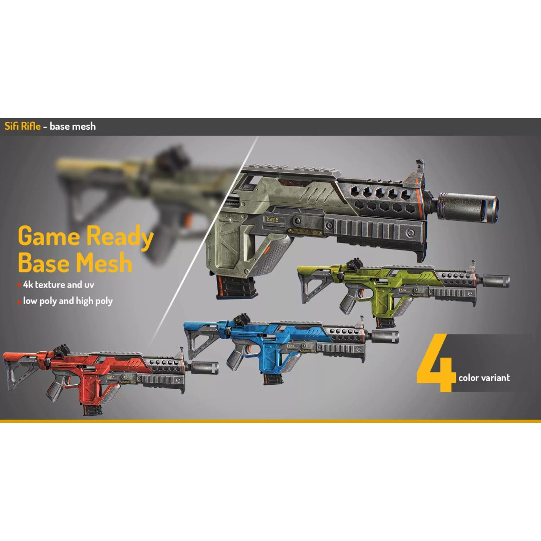 Sci-Fi Weapon 3D Model – Low Poly Game Ready Asset, FBX & OBJ - View 2