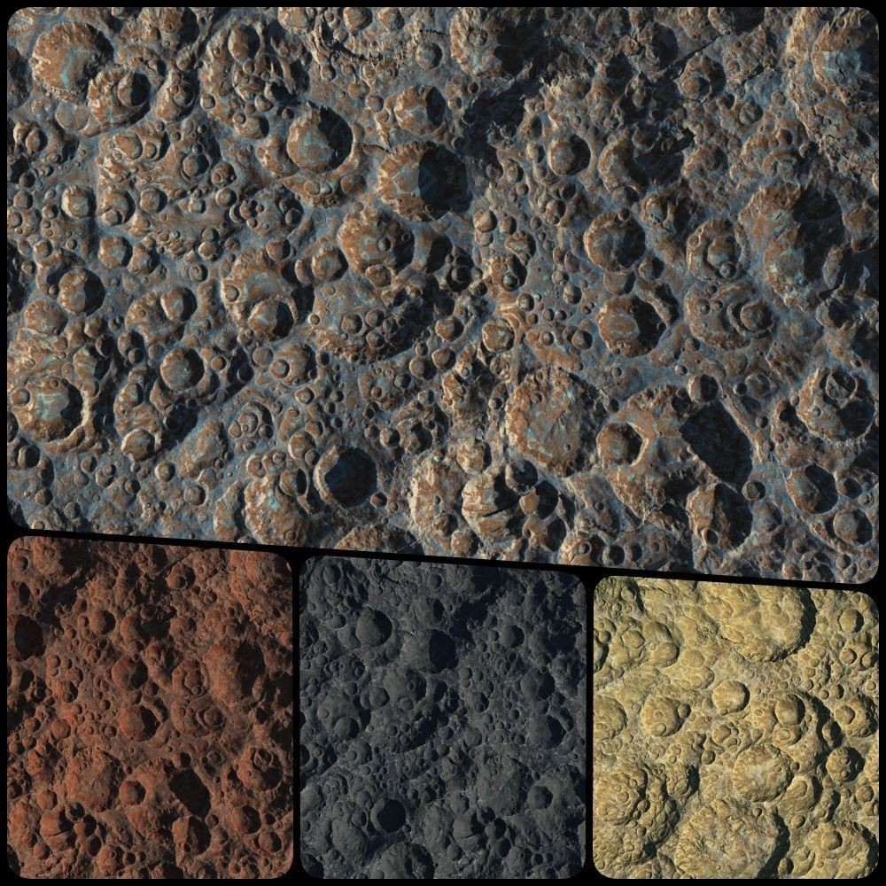 Seamless Craters Surface 3D Model – Low Poly Terrain, 16k Textures - View 3