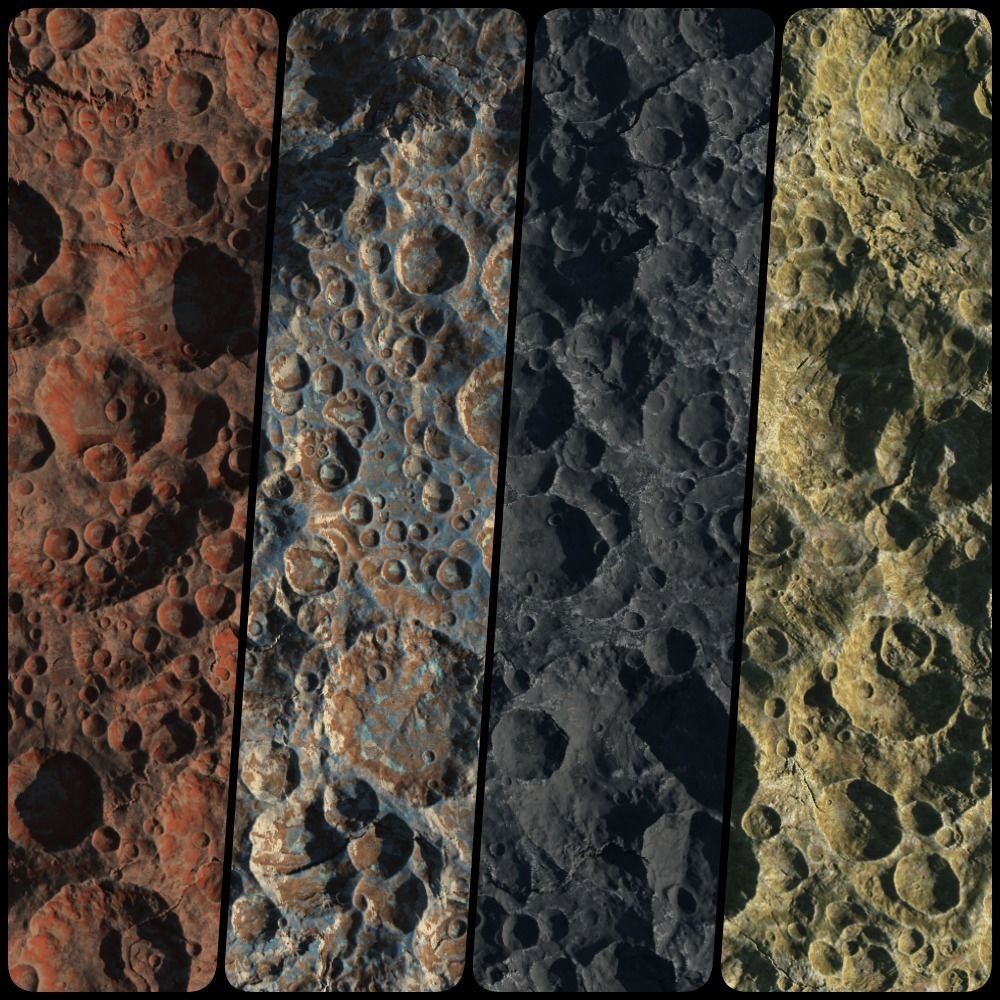 Seamless Craters Surface 3D Model – Low Poly Terrain, 16k Textures - View 4