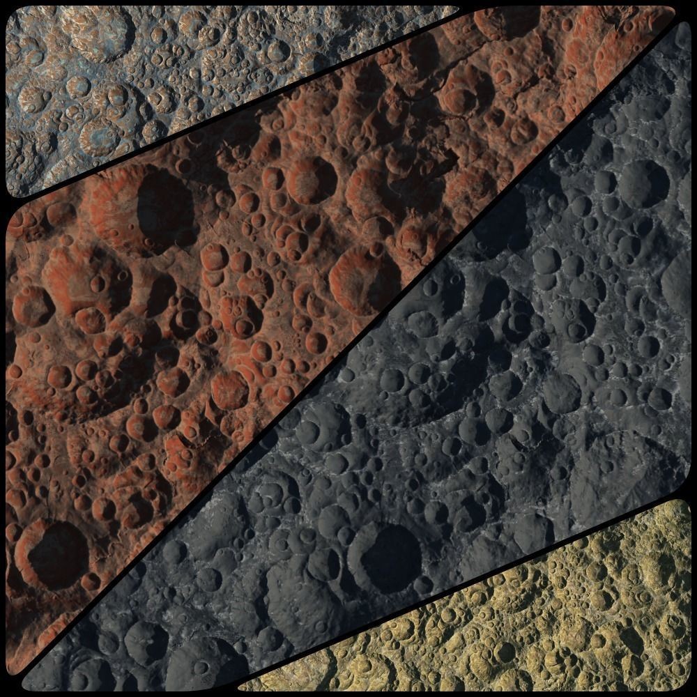 Seamless Craters Surface 3D Model – Low Poly Terrain, 16k Textures - View 5