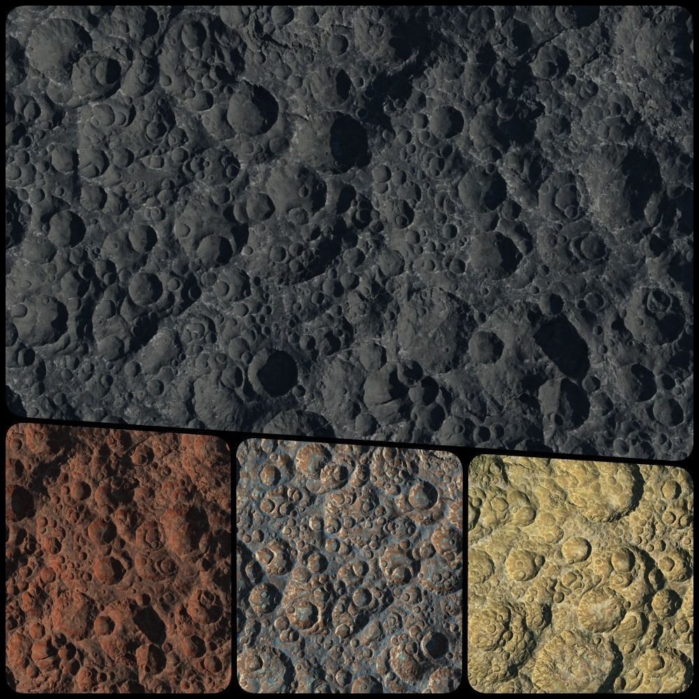 Seamless Craters Surface 3D Model – Low Poly Terrain, 16k Textures - View 6