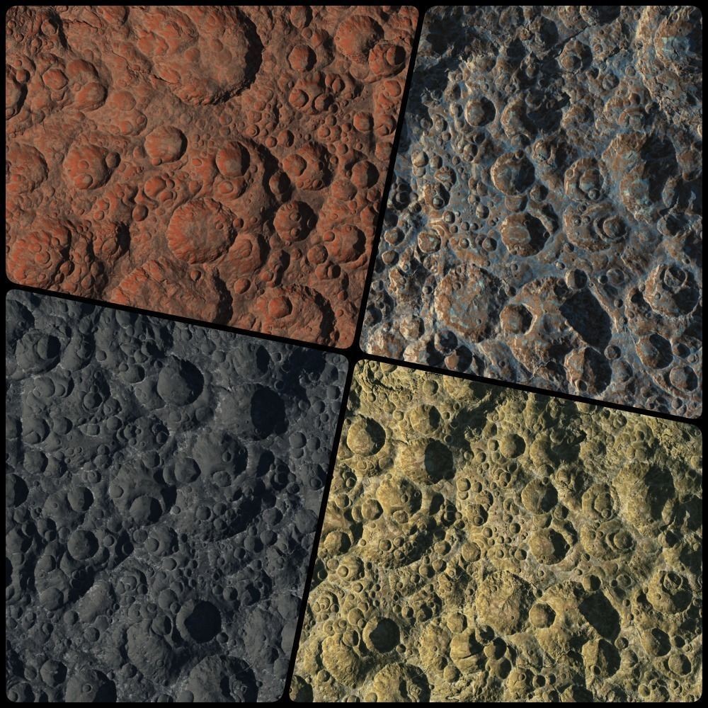 Seamless Craters Surface 3D Model – Low Poly Terrain, 16k Textures - View 7