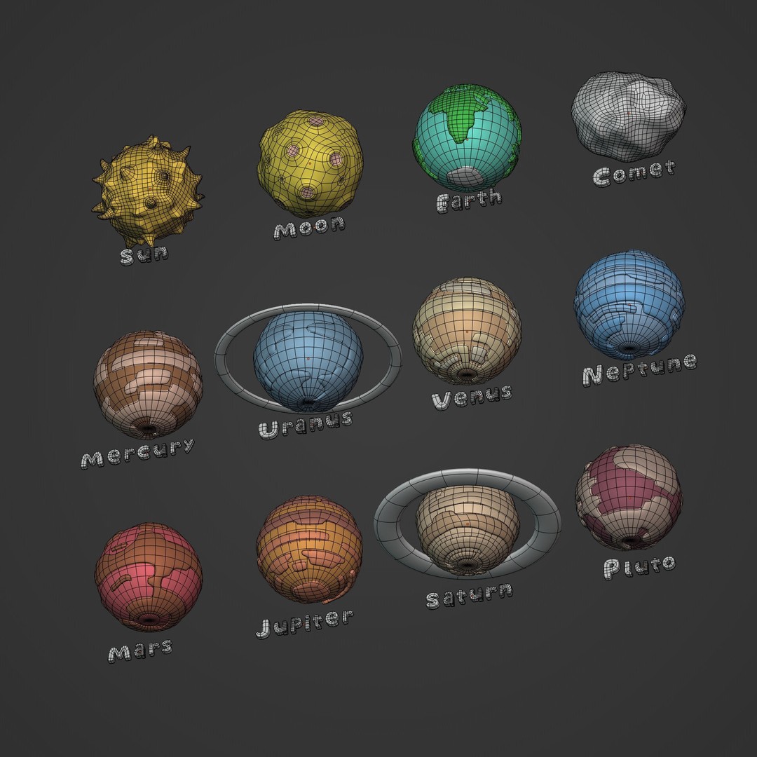 Cartoon Space Pack 3D Model – Low Poly Planets Collection, Blender, FBX