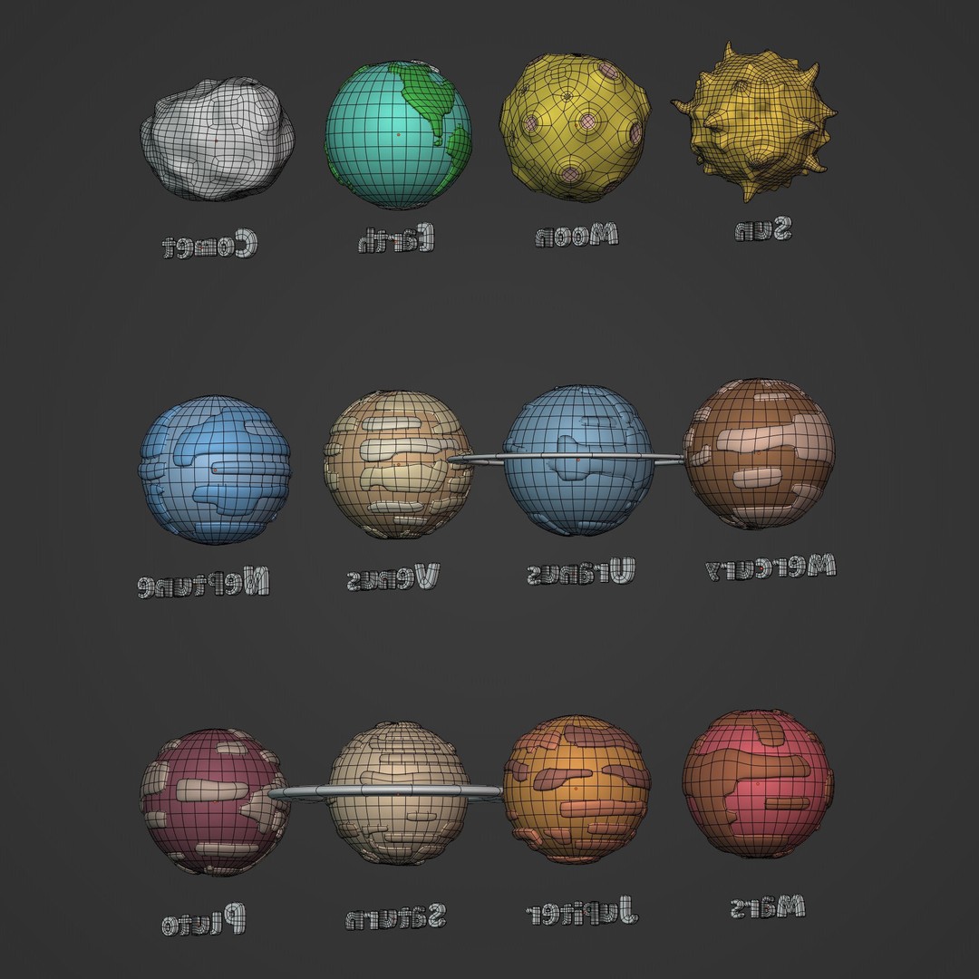 Cartoon Space Pack 3D Model – Low Poly Planets Collection, Blender, FBX - View 11