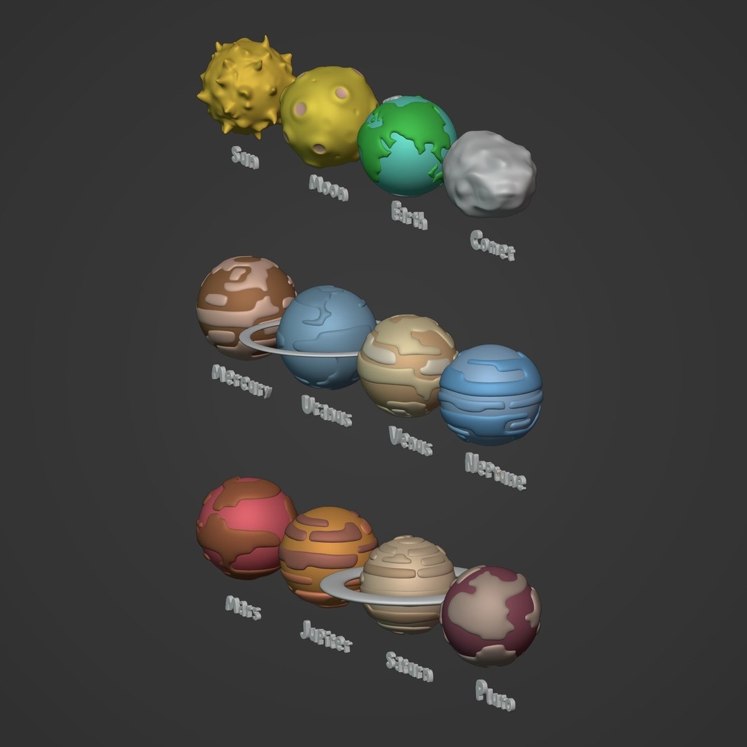 Cartoon Space Pack 3D Model – Low Poly Planets Collection, Blender, FBX - View 12