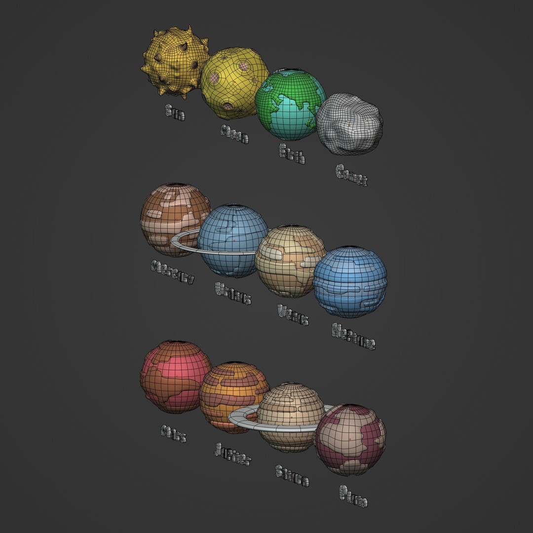 Cartoon Space Pack 3D Model – Low Poly Planets Collection, Blender, FBX - View 13