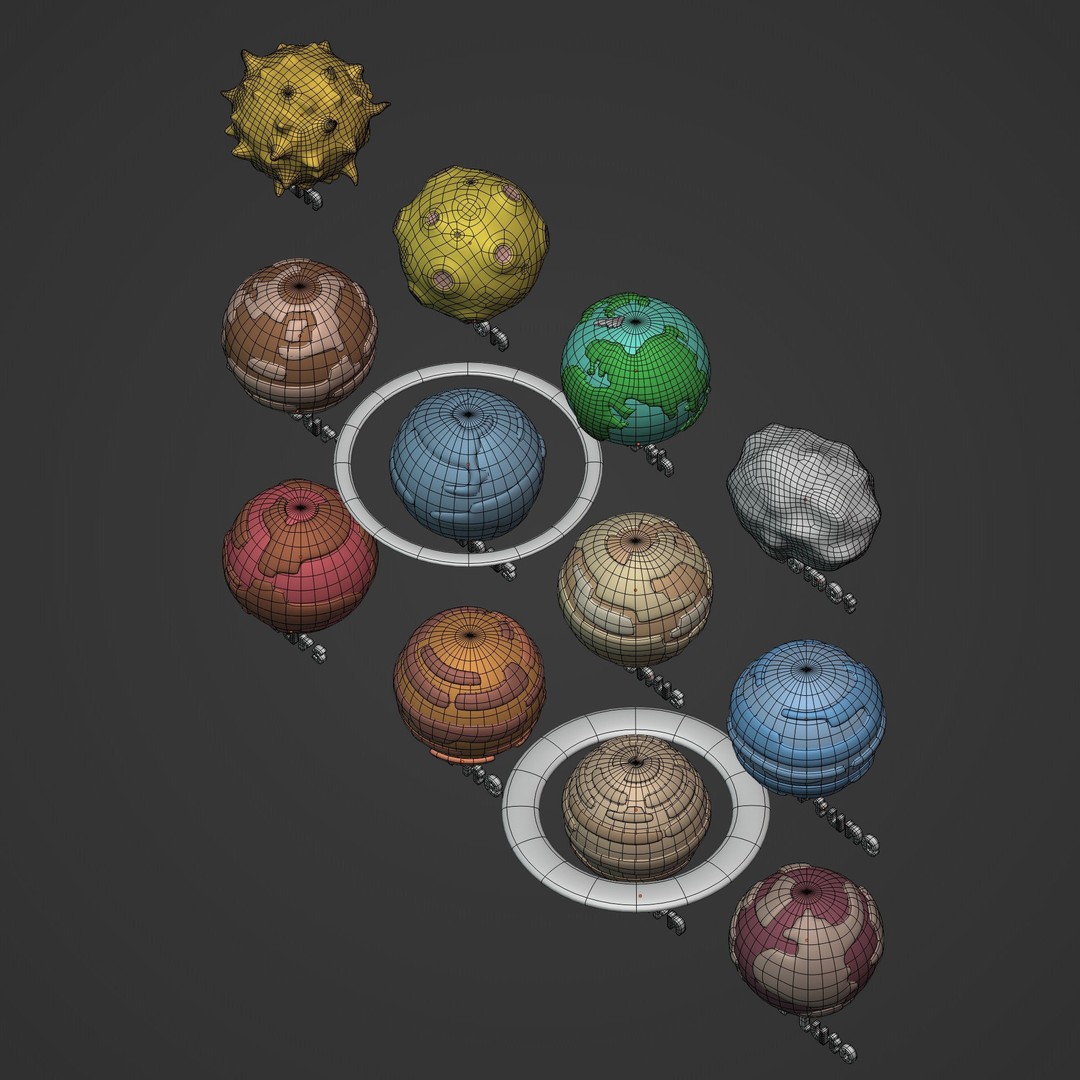 Cartoon Space Pack 3D Model – Low Poly Planets Collection, Blender, FBX - View 15