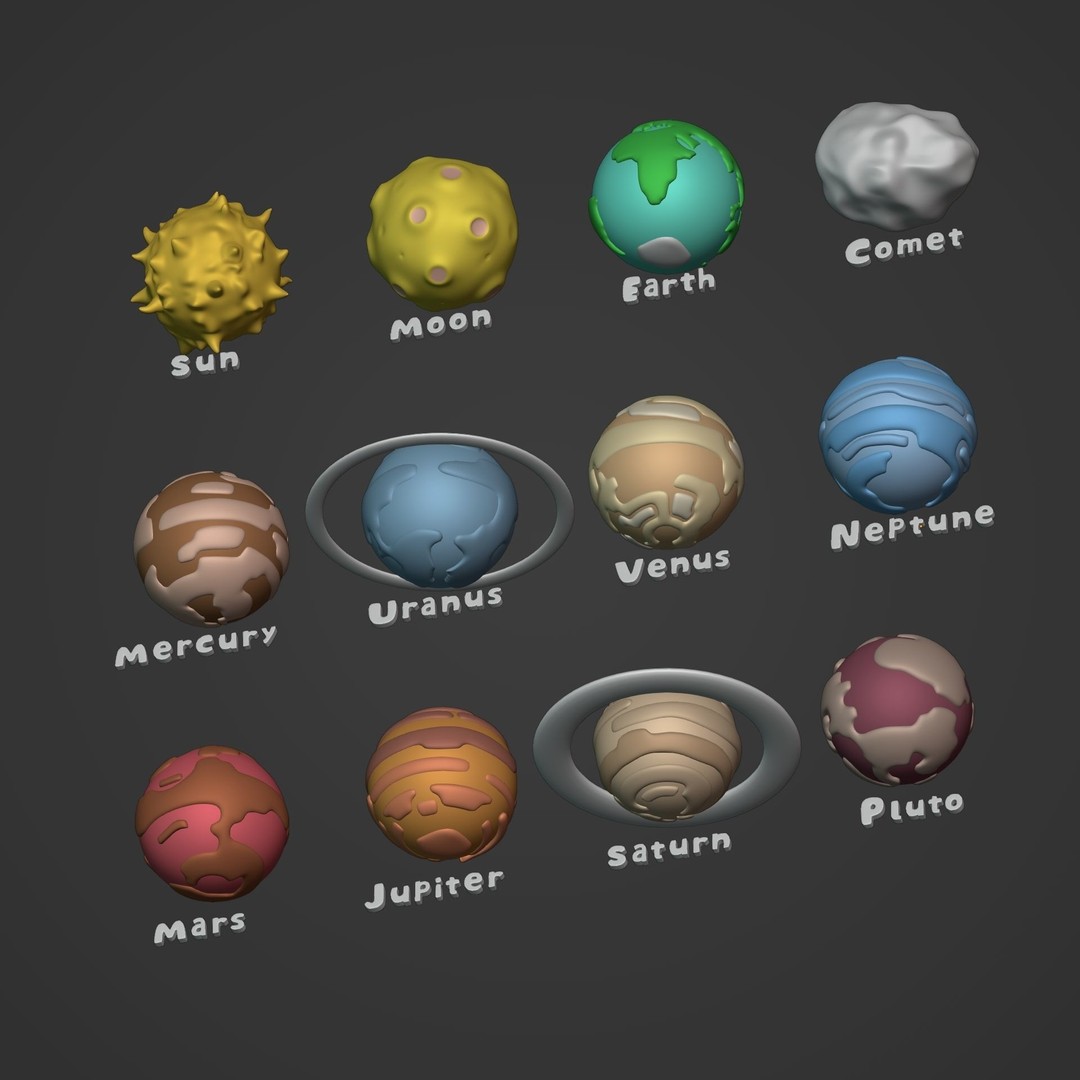 Cartoon Space Pack 3D Model – Low Poly Planets Collection, Blender, FBX - View 16